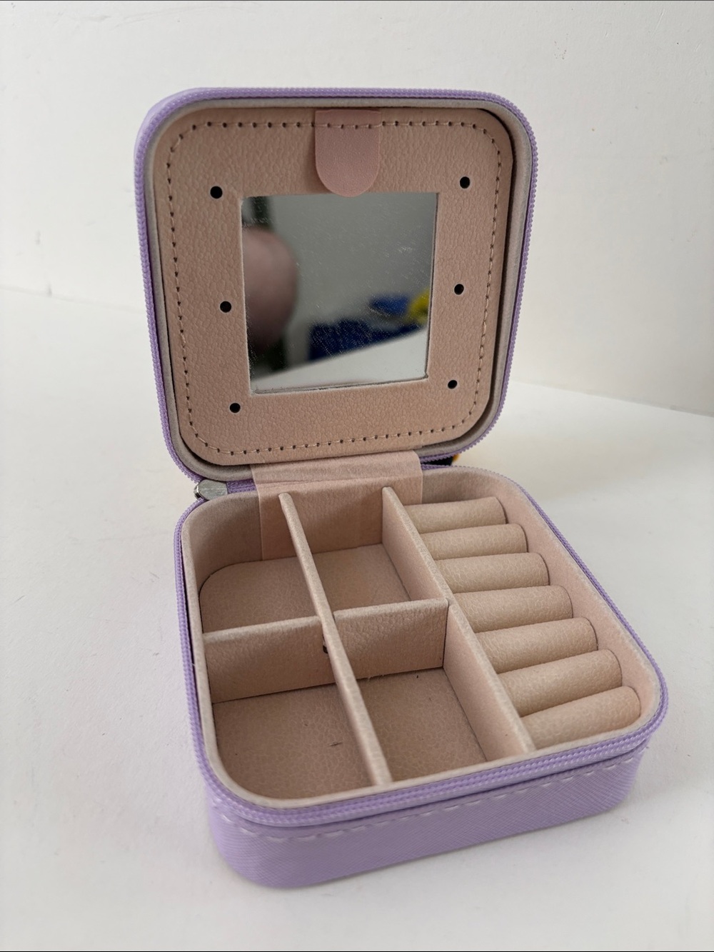 Compact Lavender Purple Travel Jewelry Case with Mirror